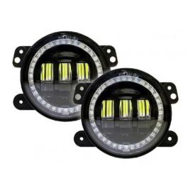 Quake LED Jeep JK/CJ/TJ 4インチ フォグライト ホワイトDRLハロー・アンバーターンシグナル付き