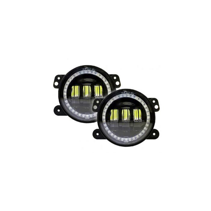 Quake LED Jeep JK/CJ/TJ 4インチ フォグライト ホワイトDRLハロー・アンバーターンシグナル付き
