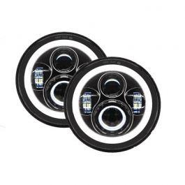 Quake LED Jeep JK/CJ/TJ 7インチ LEDヘッドライト ホワイトDRLハロー&アンバーウインカー ペア
