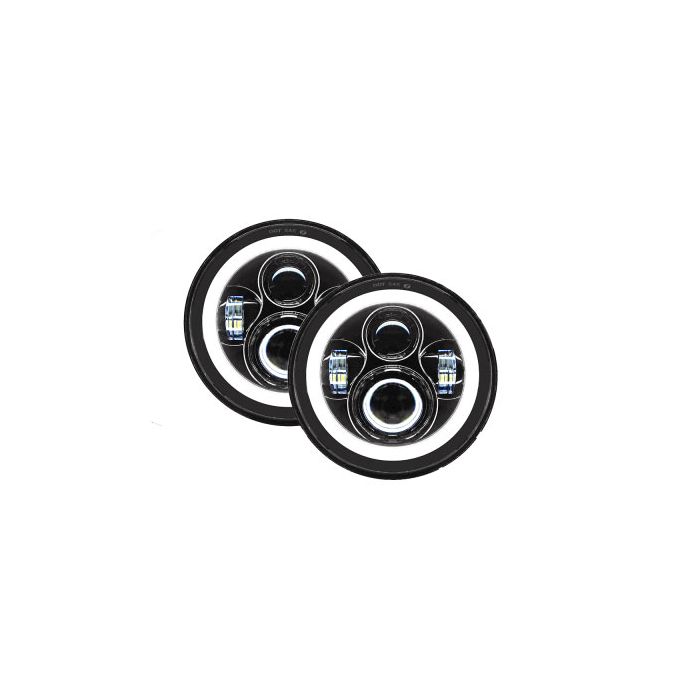 Quake LED Jeep JK/CJ/TJ 7インチ LEDヘッドライト ホワイトDRLハロー&アンバーウインカー ペア
