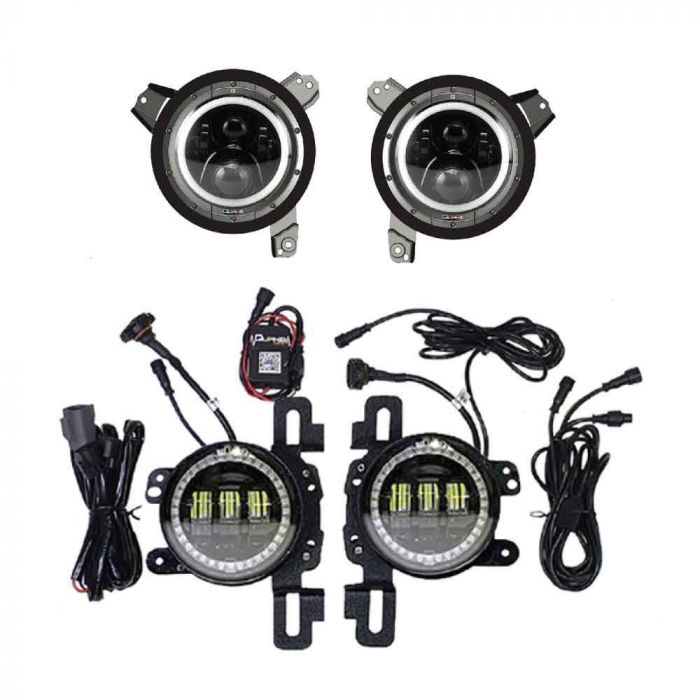 Quake LED ジープ ラングラー JL/グラジエーター Tempest 9インチHDヘッドライト+4インチHDフォグライト 4本セット
