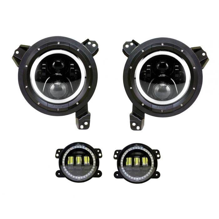 Quake LED ジープ ラングラー JL/Gladiator Tempest LEDヘッドライト/フォグライトセット ホワイトDRL/アンバーターンシグナル