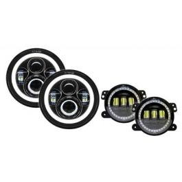 Quake LED Jeep JK/CJ/TJ 7インチ ヘッドライト＆フォグライトキット ホワイトDRL/アンバーターンシグナル