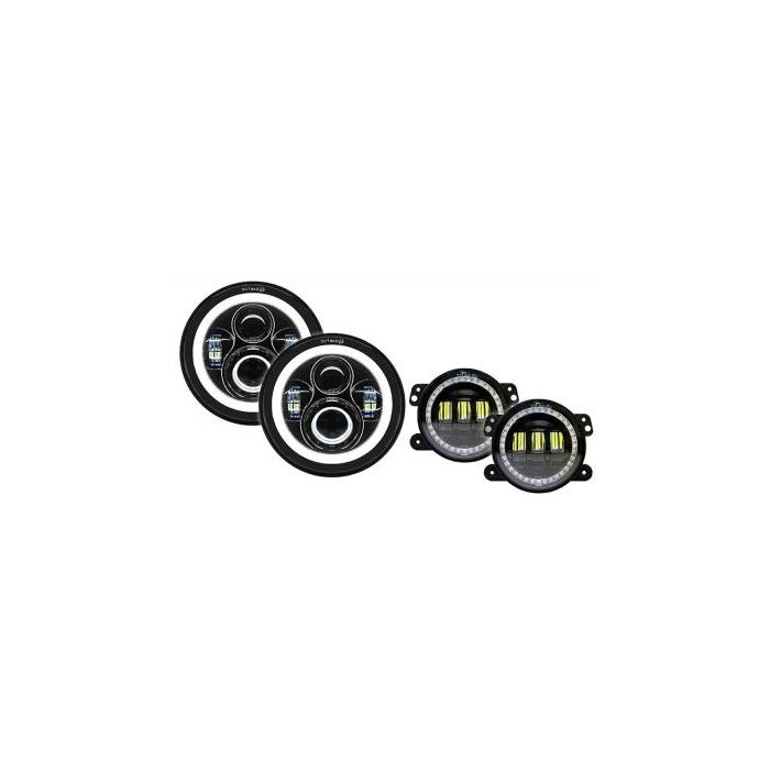 Quake LED Jeep JK/CJ/TJ 7インチ ヘッドライト＆フォグライトキット ホワイトDRL/アンバーターンシグナル