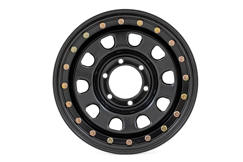 ラフカントリー スチール シミュレーテッドビードロックホイール ブラック 17x9 5x5 オフセット-12