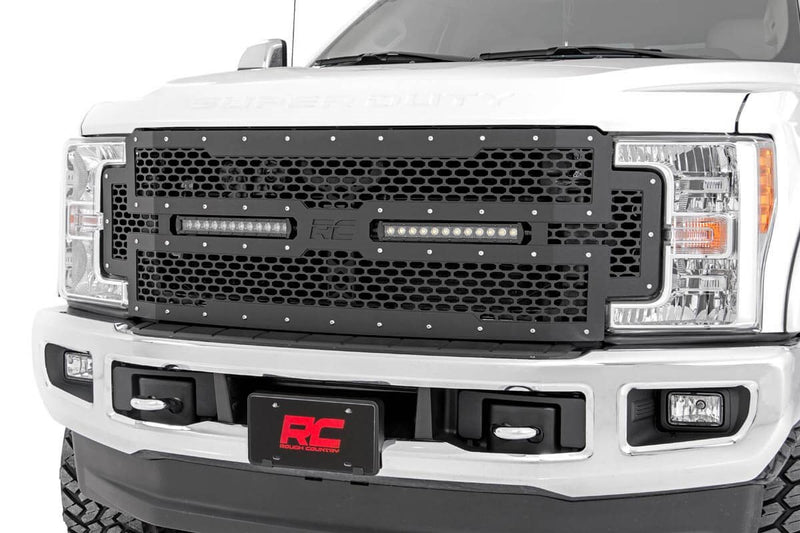 ラフカントリー メッシュグリル + 12インチ デュアルロー LEDライトバー ブラック | フォード F-250/F-350 Super Duty (2017-2019)