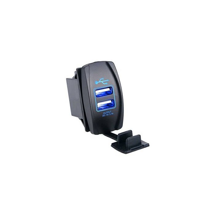 Quake LED ロッカースイッチ USB 2ポート ブルー 12V 20A
