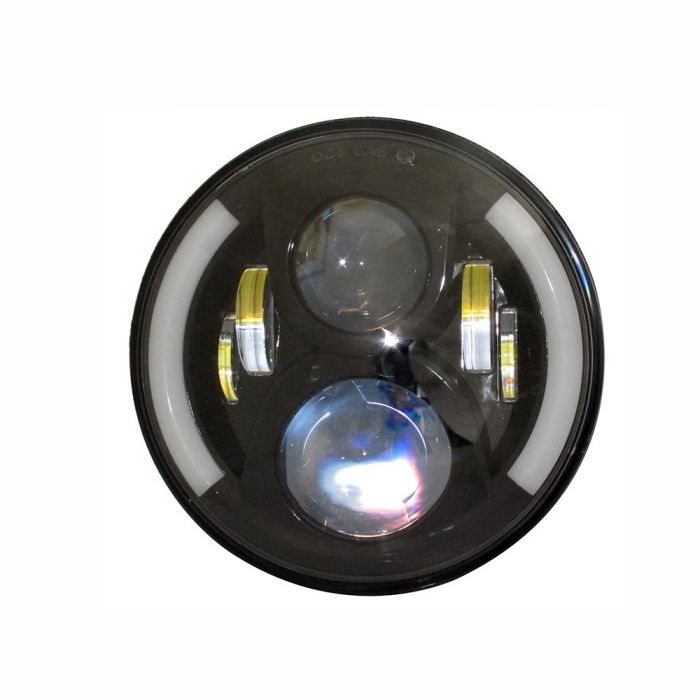 Quake LED Tempest Series 7インチ LEDヘッドライト 60W ハイ/ロー ハーフハローDRL アンバーターンシグナル ブラックリフレクター