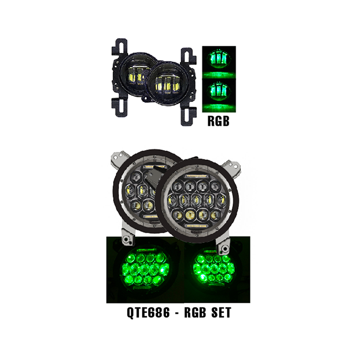Quake LED ジープ ラングラー JL/グラディエーター 9インチ/4インチ RGB ヘッドライト・フォグライトセット