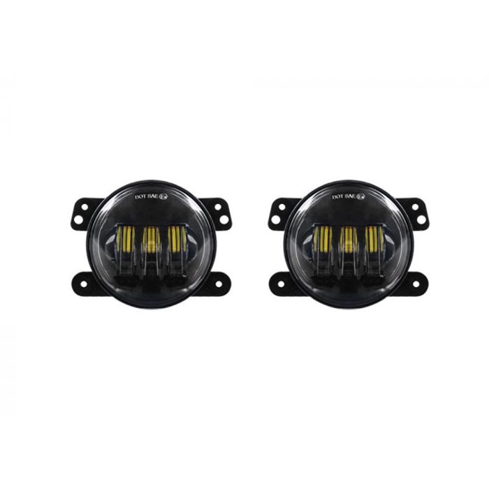 Quake LED Jeep JK/CJ/TJ 4インチ 30W フォグライト RGB アクセント ブラックリフレクター (2個セット)