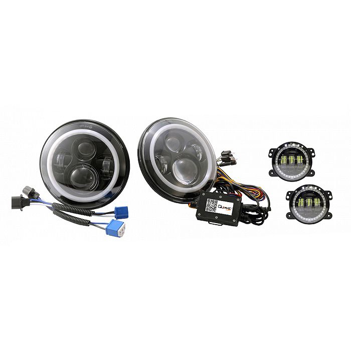 Quake LED Tempest 7インチ 45W ヘッドライト/30W フォグライト RGB HDアクセント ジープ JK/CJ/TJ